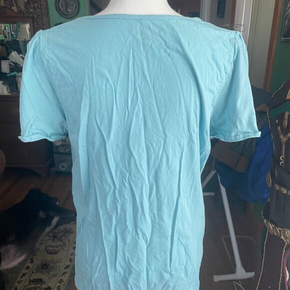 NWOT XL Blue Platypus Petal Sleeve Top "A Bicycle Built For Two" Design - Picture 4 of 4
